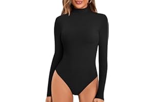 MANGOPOP Women's Mock Turtleneck Sleeveless Tank Tops Ribbed Long Sleeve Bodysuit