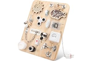 Pithfor Wooden Montessori Busy Board for 1 2 3 4 Year Old, Montessori Sensory Activity Board Toys for Kids Toddler Baby Boys Girls, for Autism & ADHD Motor Skills