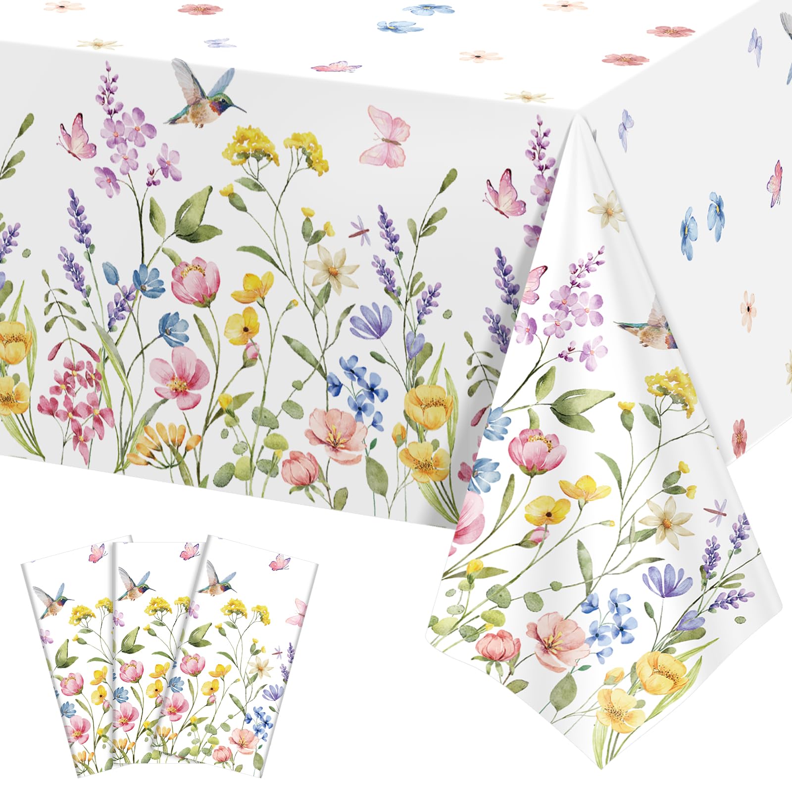 Photo 1 of 3 Pack Wildflower Plastic Tablecloths, 54 X 108Inch Tea Party Tablecloth Disposable Table Cloths Butterfly Wildflower Porcelain Tables Decor for Valentine's Birthday Garden Wedding Tea Party Supplies