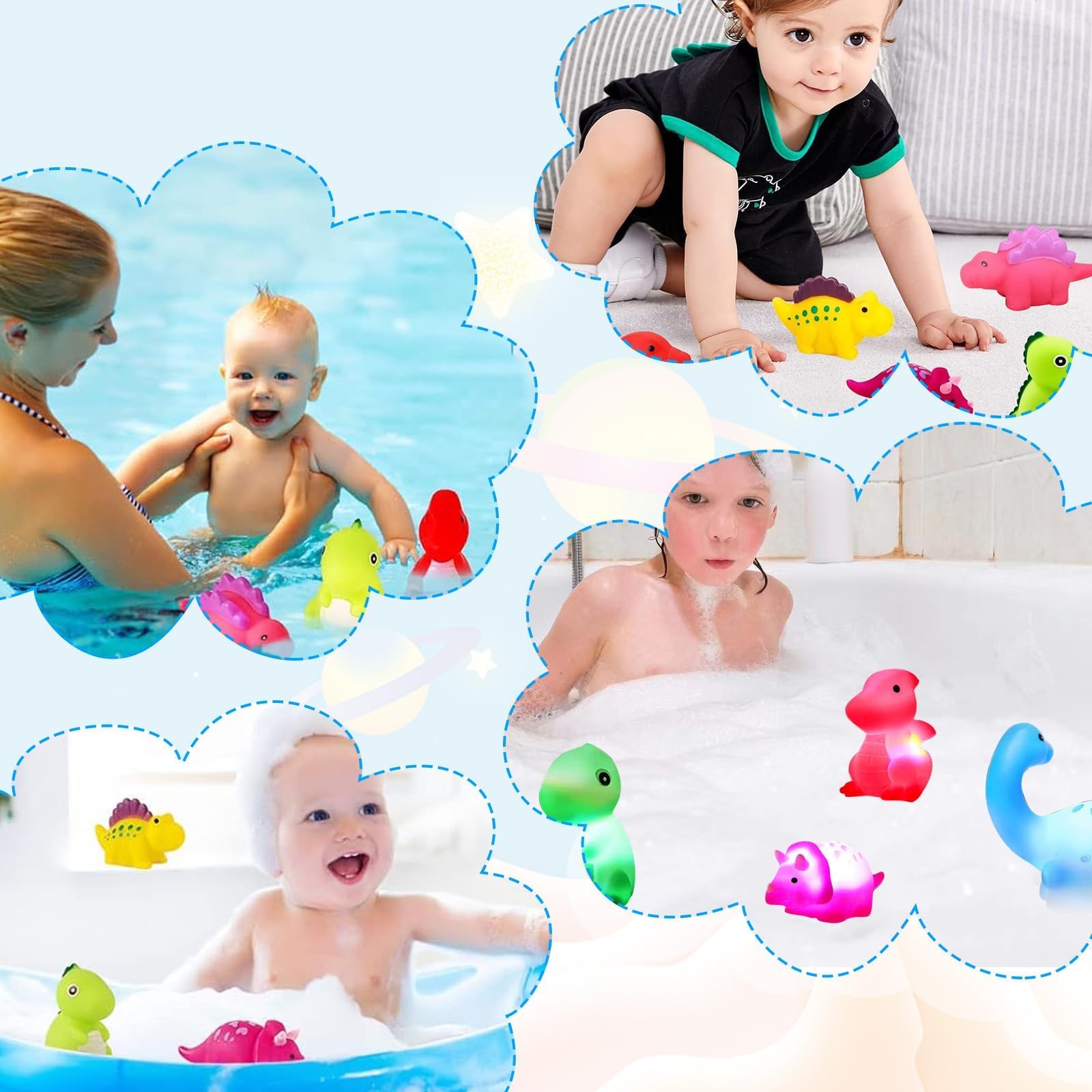 6 Stück Dinosaurier Badewannen Spielzeug Baby,Dinosaurier Schwimmendes Badewanne Spielzeug,LED Dinosaurier Badespielzeug Kinder,Wasserspielzeug Kinder Badespielzeug Baby Geschenk Badewannen Spielzeug 7