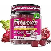 Organic Beet Root Gummies with L-Citrulline & L-Arginine, Nitric Oxide Supplements for Men and Women, Grape Seed, Pomegranate, Saffron for Circulation, Vâsculâr & Vitality, Vegan, Sugar Free, 120 Cts
