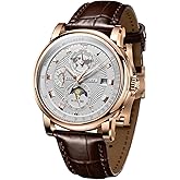 REEF TIGER Brand Moonphase Leather Automatic Watch Mens Complete Calendar Luminous Transparent Mechanical Wristwatch RGA1963