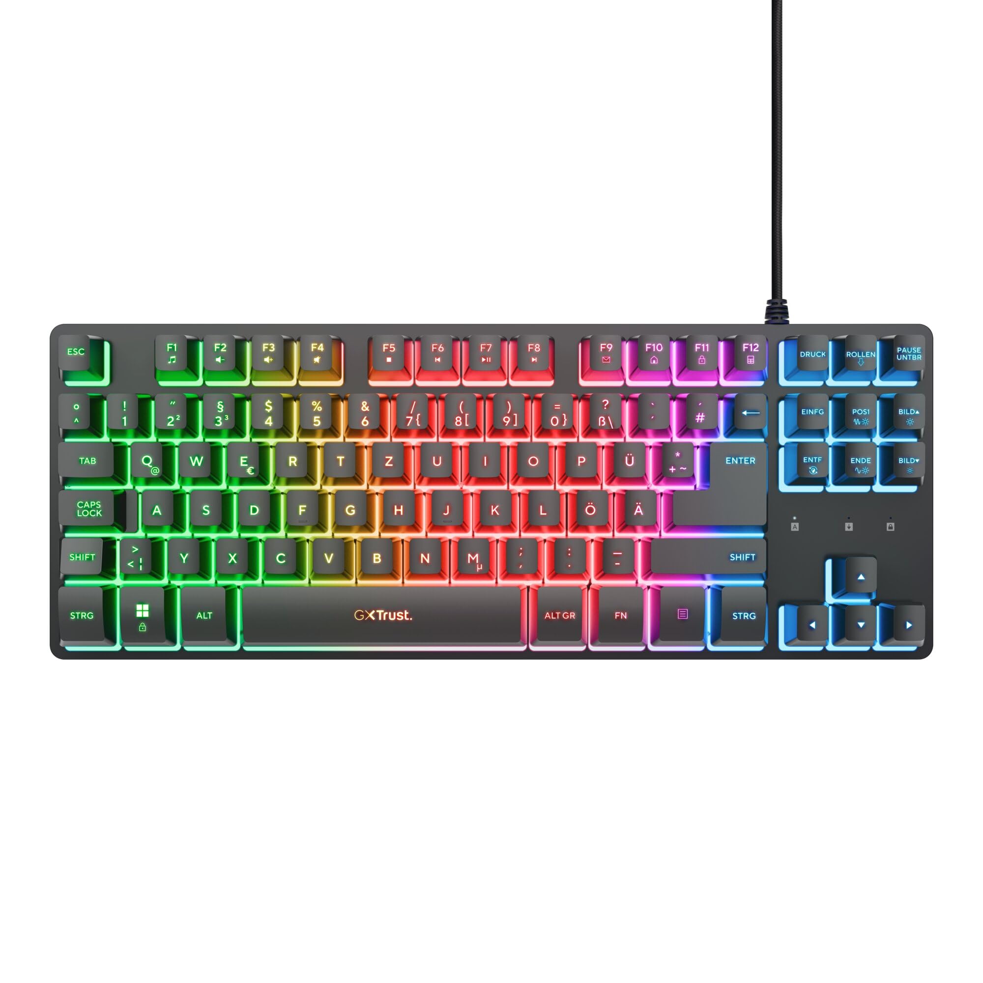 GXTrust 833 Thado TKL Tastatur Deutsches QWERTZ Layout, Kompakte 80% USB Gaming Tastatur aus Metall, Anti-Ghosting, LED-Beleuchtung, für PC Laptop Mac, Schwarz 7