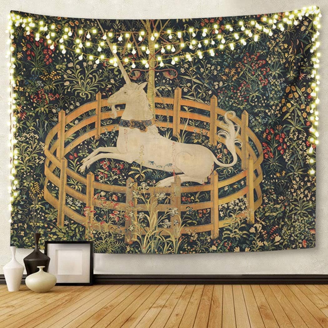 Photo 1 of Semtomn Tapestry Artwork Wall Hanging Medieval Vintage Hunting Unicorn Captivity Him Her 30x40 Inches Home Decor Tapestries Mattress Tablecloth Curtain Print