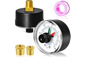 MEANLIN MEASURE 0-60Psi 1/4 inch NPT Pressure Gauge Box with dial for selecting Filter,3-2-3% Accuracy,Center Back Mount, with 1/4" x 1/2" NPT and 1/4" x 3/8" NPT Hex Bushing