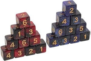 JECOMPRIS 20pcs Acrylic Six-Sided Engraved Dice Set, Sparkly Galaxy Colors Black-red Black-Blue, Random Color