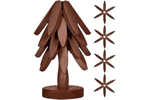 OYLYOYEA Wooden Cup Coaster Set，Tree Shape Trivet Set,Tree Coasters- 4 Wooden Trivets + 1 Stand stored for hot Dish/Pot/Bowl/teapot/hot Pot Set (Brown)