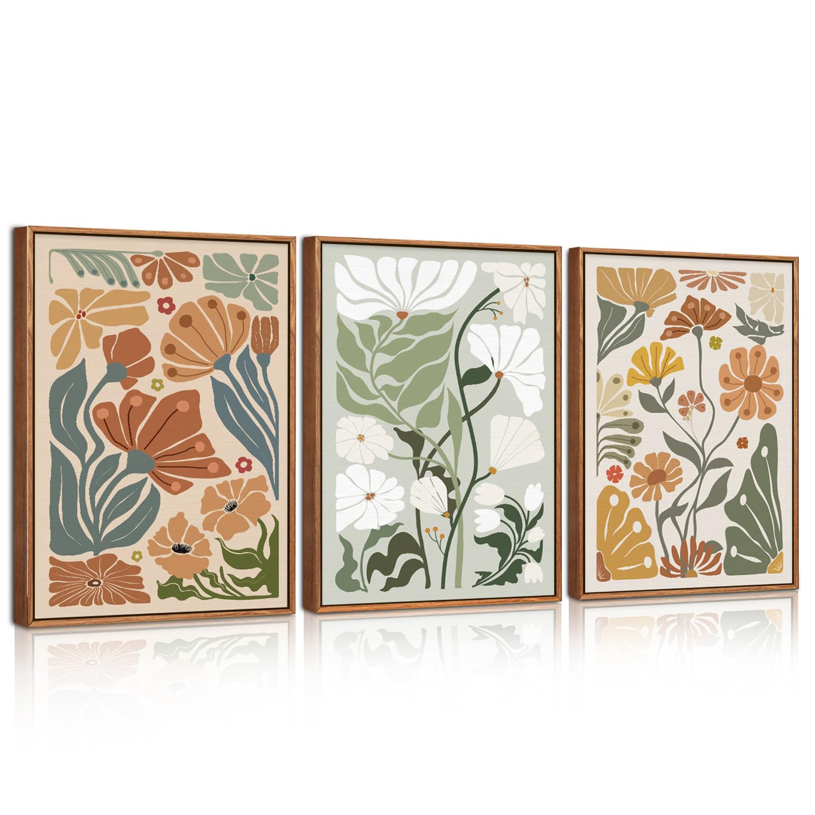 CHDITB 3PCS Wildflower Canvas Wall Art,Watercolor Flower Poster Set,Abstract Boho Floral Wall Decor,Minimalist Matisse Wall Painting,Colorful Botanical Art Print for Living Room Girl Bedroom(30x40cm)