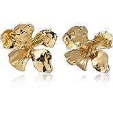 Aliyoham 14k Gold Plated 3D Statement Chunky Flower Earrings, Hypoallergenic Sterling Silver Stud, Summer Spring Fancy Vintage Jewelry for Women