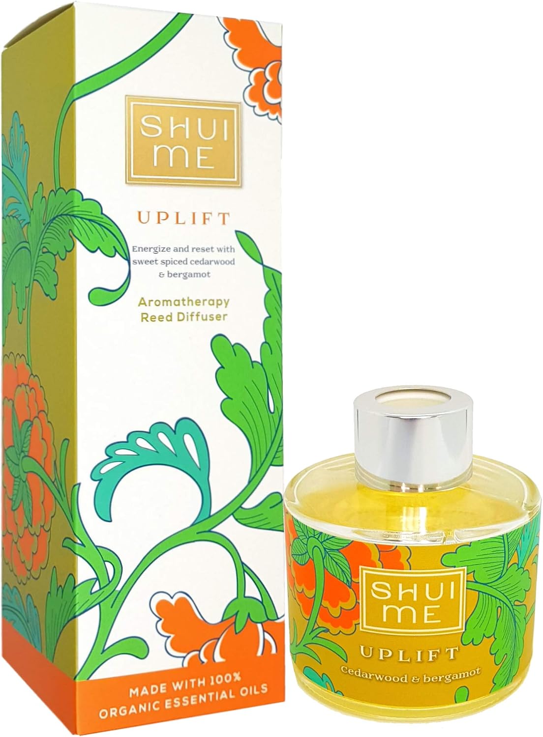 Shui Me Uplift - long lasting, luxury, organic aromatherapy reed diffuser 100ML - Cedarwood & Bergamot, Multicolor