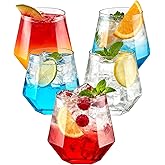 BESTSTAR 40 PCS Clear 12 Oz Plastic Wine Whiskey Glasses, Diamond Stemless Unbreakable Disposable Wine Glasses for Parties, Ideal for Weddings, Christmas, Halloween,Holidays,pool party,Daily Use
