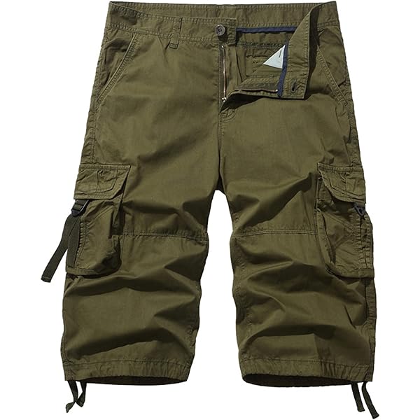 AOYOG Men's Cargo Shorts 3/4 Cotton Relaxed Fit Below Knee