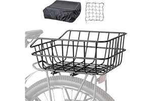 CXWXC Rear Bike Basket - Bicycle Rear Basket with Cargo Net and Waterproof Cover - Rear Mount Aluminium Bike Basket Large Cap