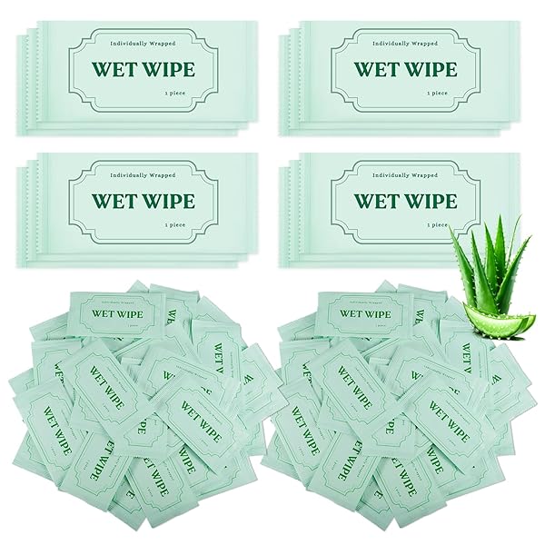 BGTECHO 300 PACK WET WIPES INDIVIDUALLY WRAPPED, ALOE VERA HAND WIPES, WET WIPE BULK INDIVIDUAL HAND WIPE,TRAVEL SIZE BODY WIPES QUICK HANDS CLEANING FOR TRAVEL WEDDING RESTAURANT BARBECUE(GREEN)