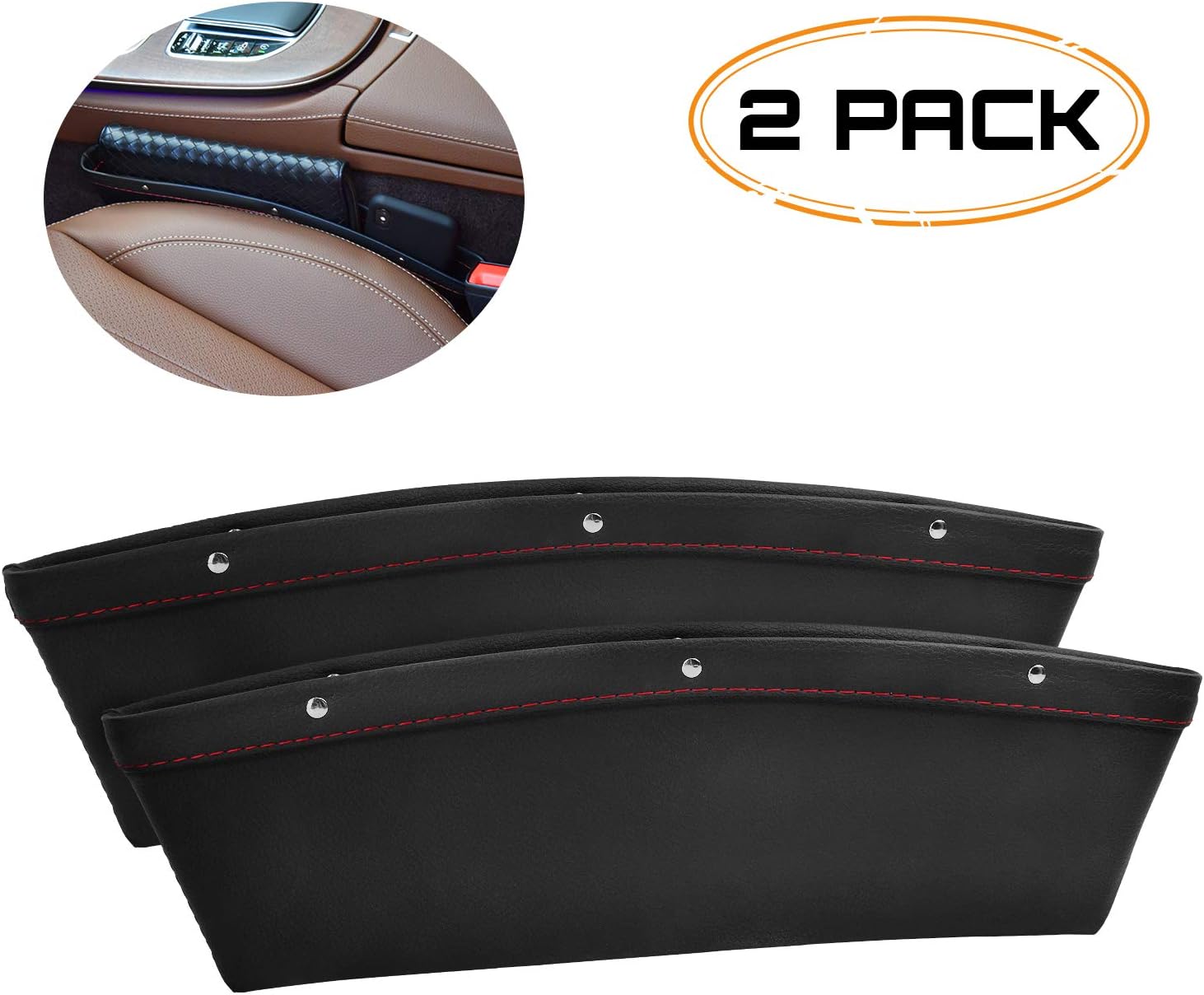 IKENAU Car Seat Gap Filler PU Full Leather Organizer, Console Pocket Car Interior Accessories Universal Car Seat Side Organizer - Set of 2