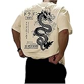GORGLITTER Men's Japanese Letter Graphic Tee Top Oversized Short Sleeve Casual Aesthetic Print T-Shirt