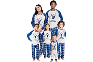 Awoscut Christmas Family Matching Pajamas Sets Christmas PJ's Letter Print Top and Plaid Pants Jammies Sleepwear