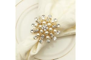 Joyindecor Napkin Rings Set of 6-Flower Pearl Rhinestone Napkin Ring Holder for Wedding Party Home Kitchen Dining Table Linen Accessories (Golden)