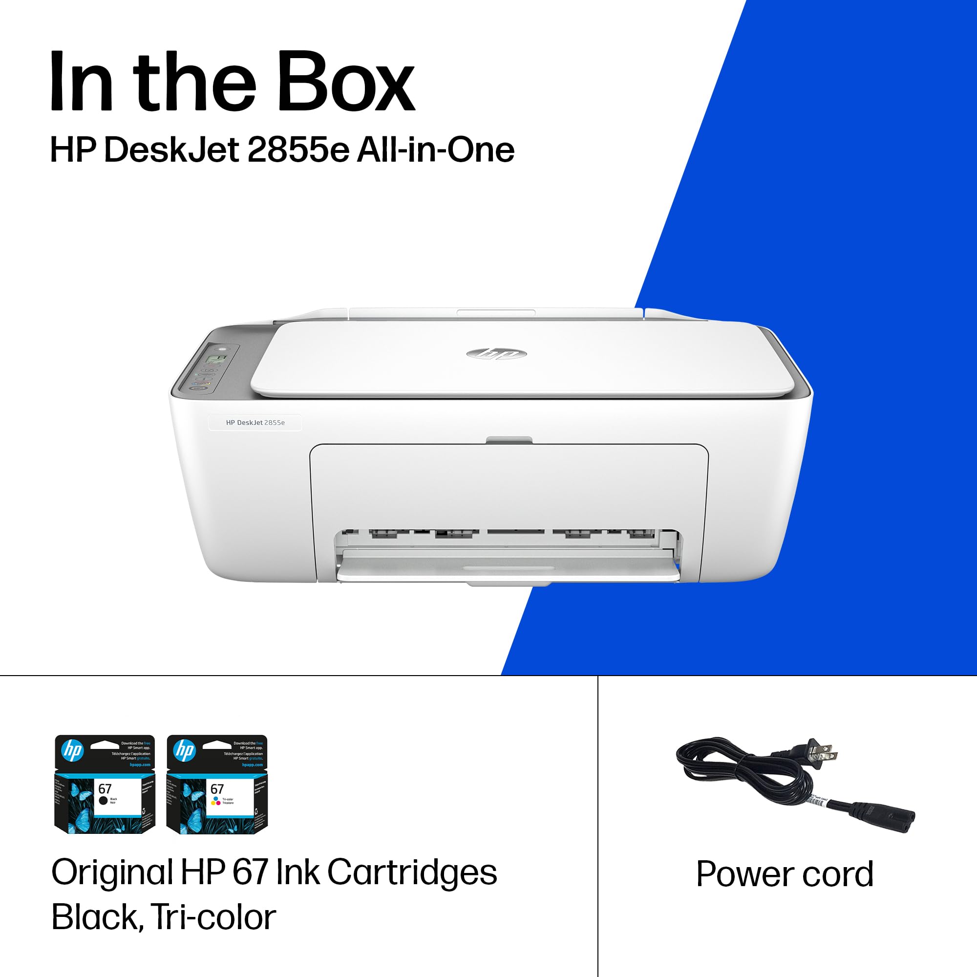 HP DeskJet 2855e Wireless All-in-One Color Inkjet Printer, Scanner, Copier, Best-for-home, 3 month Instant Ink trial included, AI-enabled (588S5A)