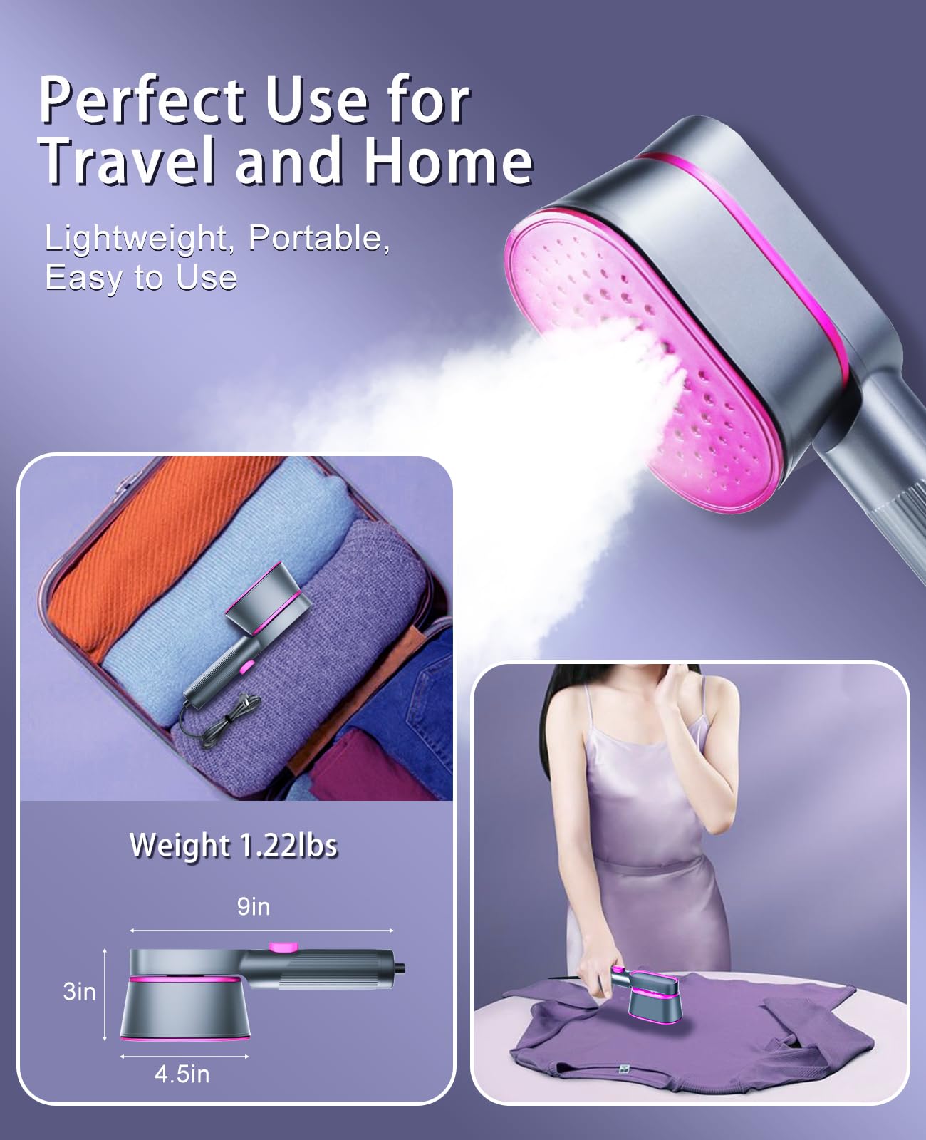 Upgraded Portable Steamer for Clothes, 110V 2 In 1 Clothes Steamer, 9s Heat Up Travel Size Portable Garment Steamer Iron, Large handheld for Global Traveling