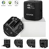 Ezapor Universal World Travel Adapter Dual USB Output 5V 2.5A Worldwide Charger Wall Plug for USA UK AU EU