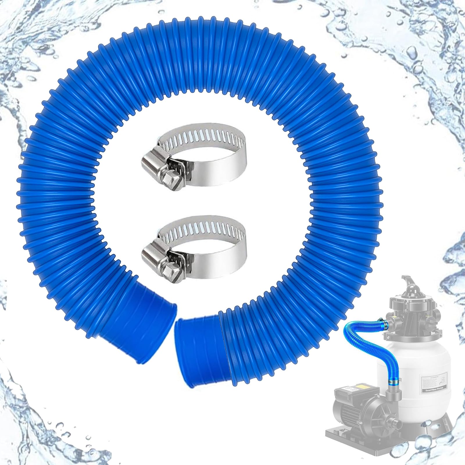 Photo 1 of 1.25" Pool Sand Filter Pump Hose – Replacement Hose for Above Ground Pools & Sand Filter Pumps (1, Blue)