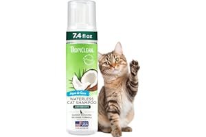 TropiClean No Rinse Waterless Cat Shampoo | Dandruff Treatment | Moisturizing Dry Shampoo for Dry Skin | USA Made | Aqua de Coco Scent | 7.4oz.