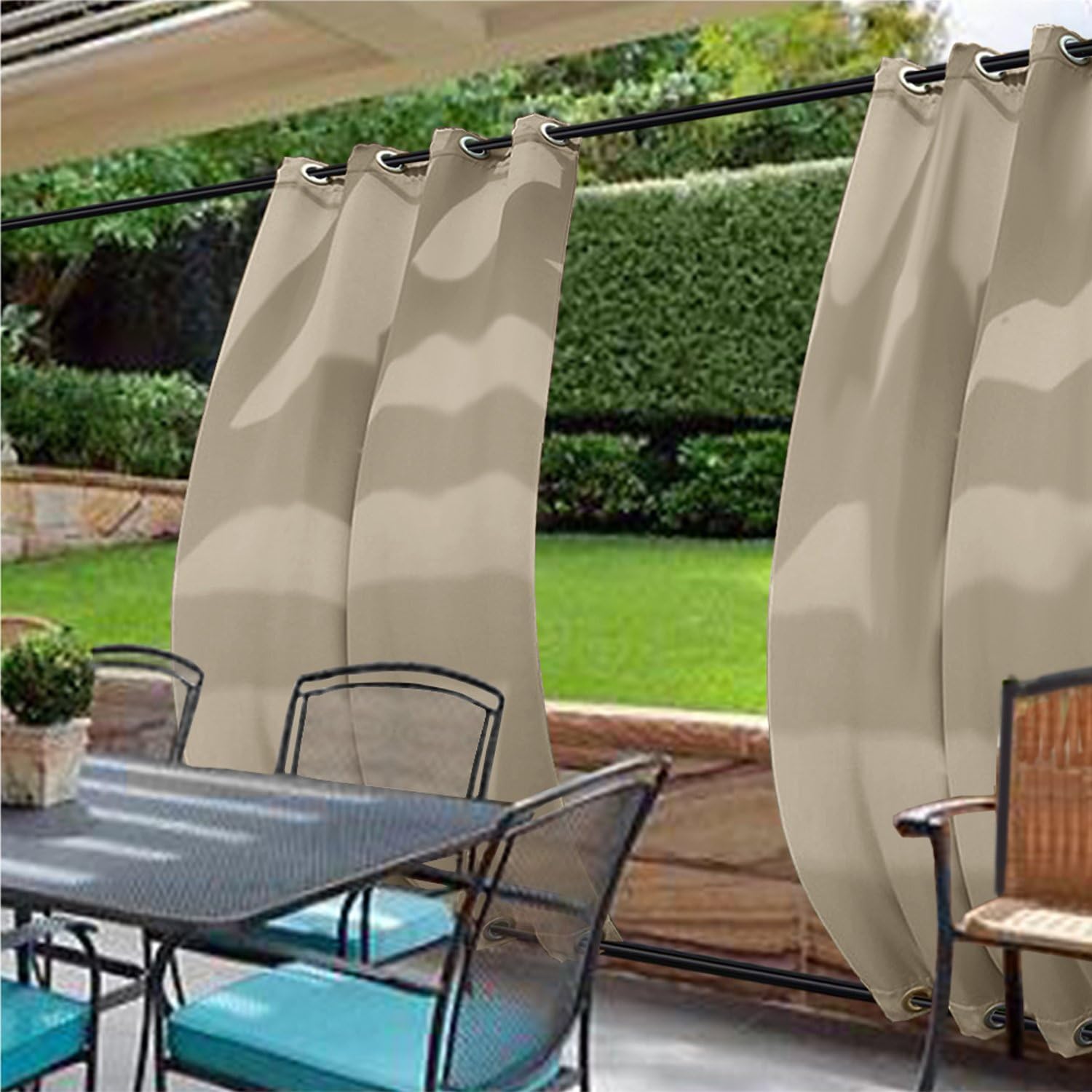 Outdoor Curtains - cololeaf Outdoor Curtains for Patio Extra Wide Waterproof Curtain Panels Grommet at top and Bottom for Porch, Gazebo, Pergola, Cabana, Dock, Beach Home,Beige 150W x 102L Inch (1 Panel)