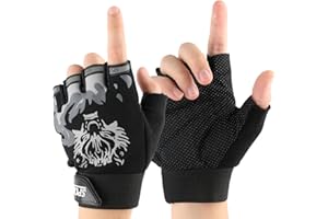 NATURE Ann Kid Half Finger Short Mitten Shock-Absorbing No-Slip Cycling Gloves Exercise Skate Skateboard Roller Skating Glove for 4-9 Years Old Boy Girl Child Children