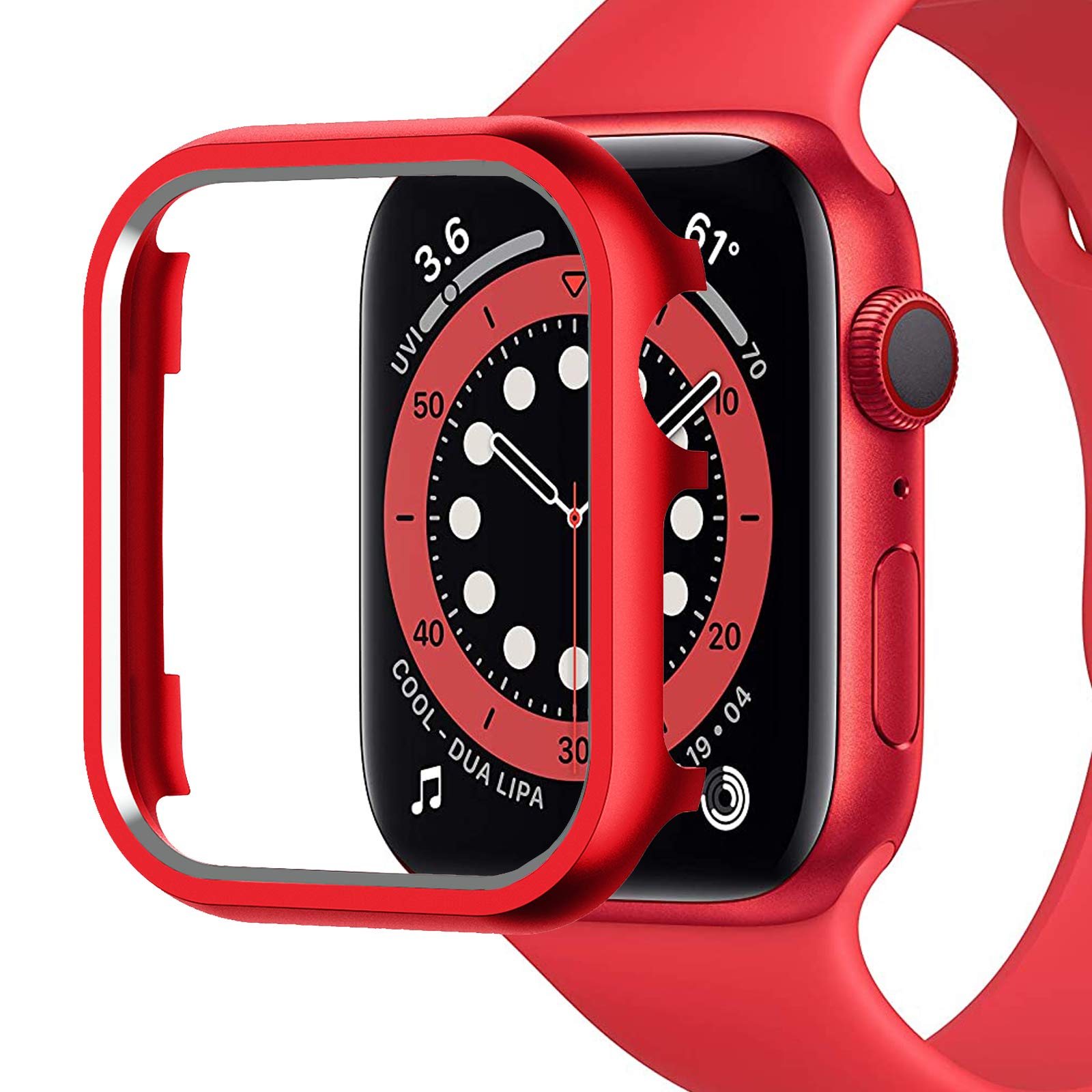 Miimall Compatible with Apple Watch Series 6/5/4/SE 44mm, [Metallic luster] Aluminum Alloy Metal Bumper Case Scratch-resistant Shock-proof Protective Shell Cover for iWatch 44mm(Red)