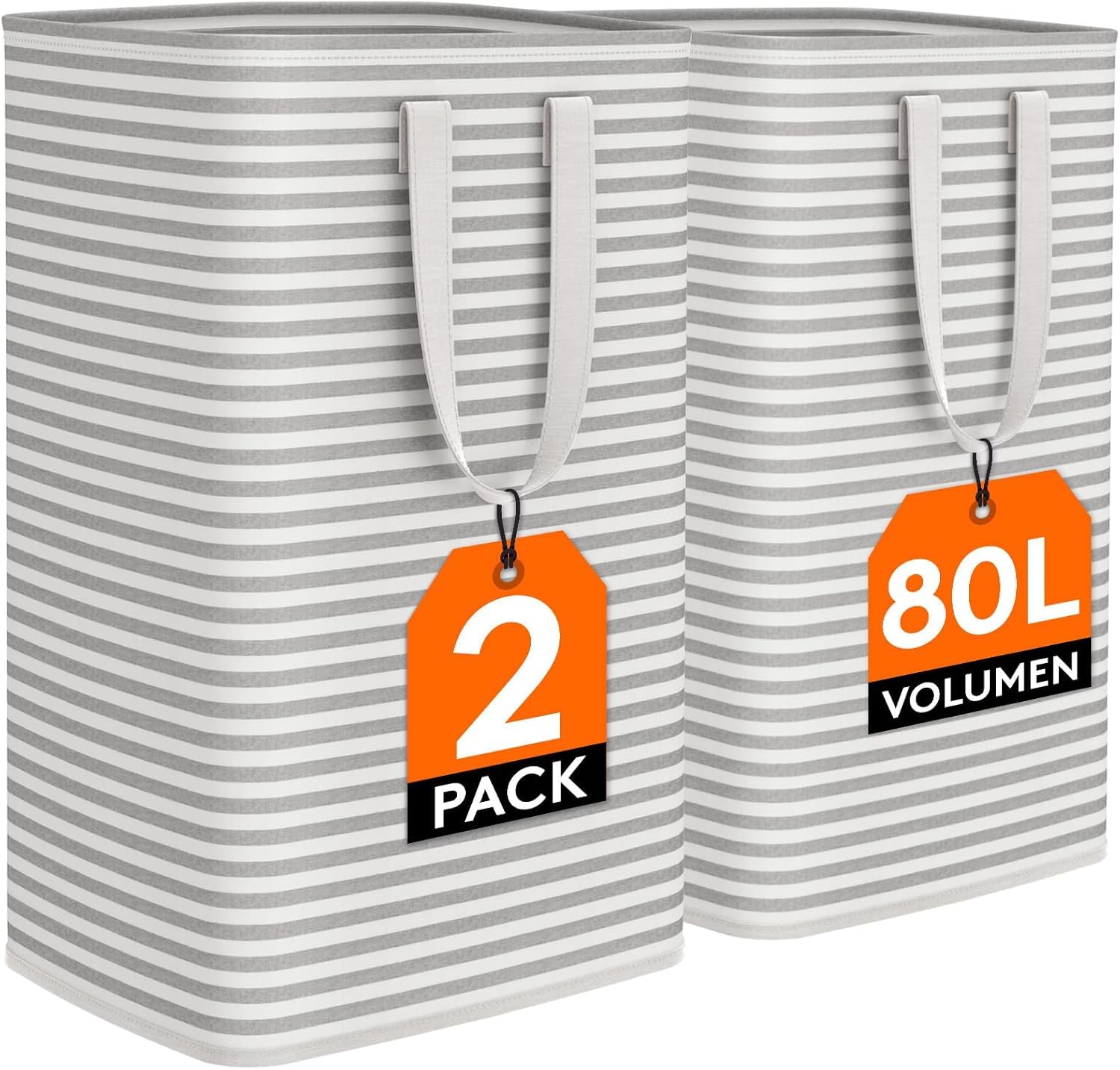 Lifewit 80L Collapsible Washing Laundry Basket Hamper, Dirty Clothes Basket Laundry Bin With Extended Handles For Storage Clothes Toys In Bedroom Bathroom, Grey, 2 Packs