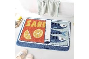 Sardine Can Bath Mat, Cartoon Fish Design Faux Cashmere Rug, Non Slip and Washable for Bathroom Kitchen and Bedroom Decor (S)