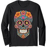 Halloween Sugar Skull Calavera Long Sleeve T-Shirt