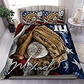 WAZARO Personalized Baseball Bedding Set Custom Name with Number Comforter Soft Lightweight Birthday Gifts for Sport Fans (Baseball 05)