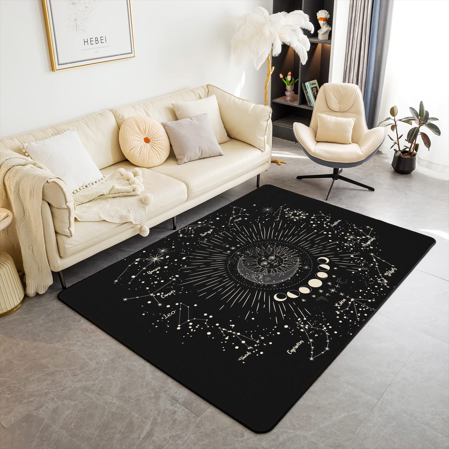 Homemissing Sun Moon Area Rug 100x150cm Boho Exotic Living Room Rugs For Bedroom Home Decor Astrology Space Carpet Ultra Soft Non-Slip Indoor Floor Mat