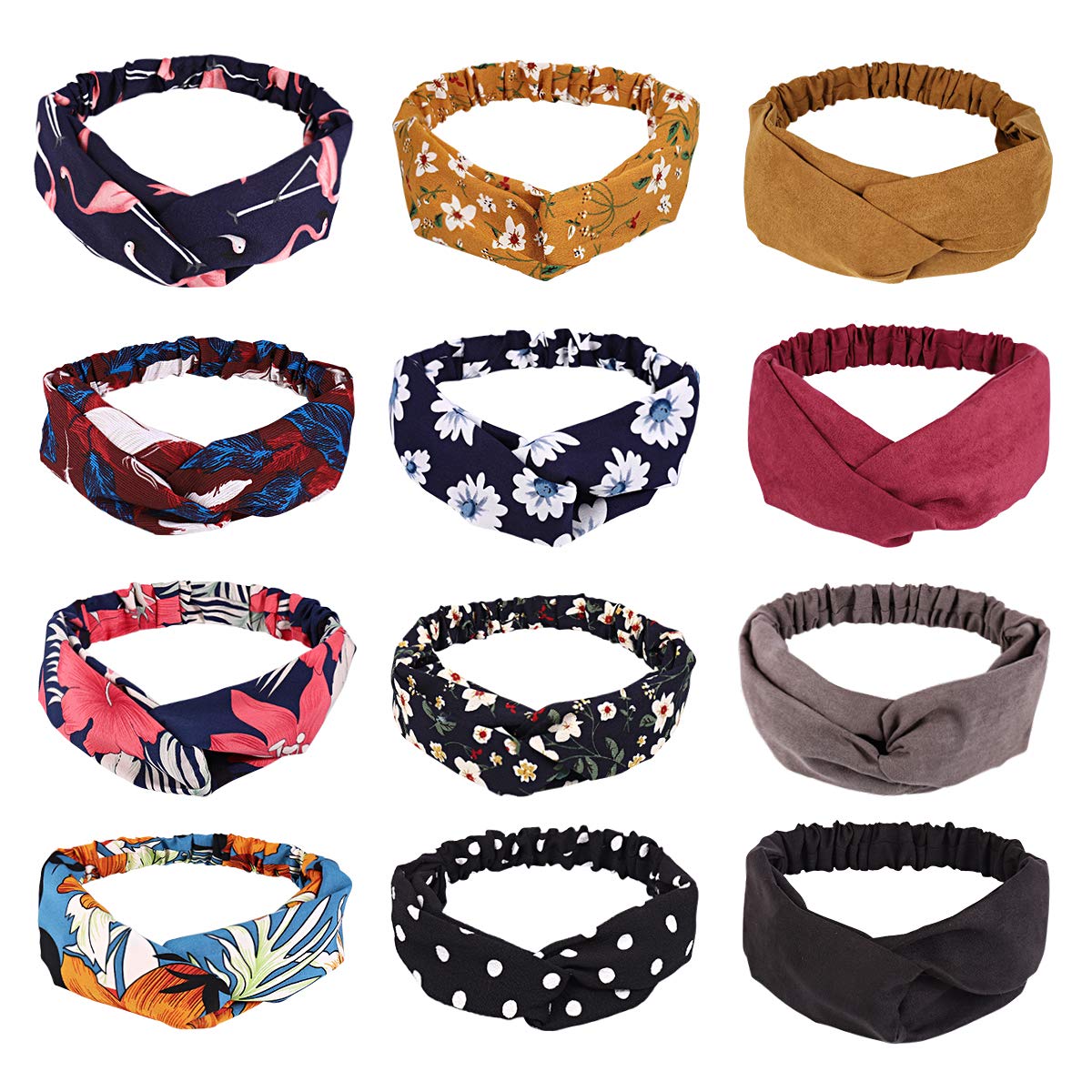FRCOLOR 12pcs Bowknot Headband Elastic Twisted Hair Wrap Headband Scarf for Women Girls Hair Wrap for Daily Use
