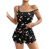 Ekouaer Womens Cami Pajama Sets 2 Piece Cute Print Pjs Soft Tank Top & Elastic Waist Shorts Camisole Lounge Set