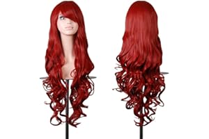 EmaxDesign Wigs 32 inch Wavy Curly Cosplay Wig With Wig Cap and Comb (Dark Red)