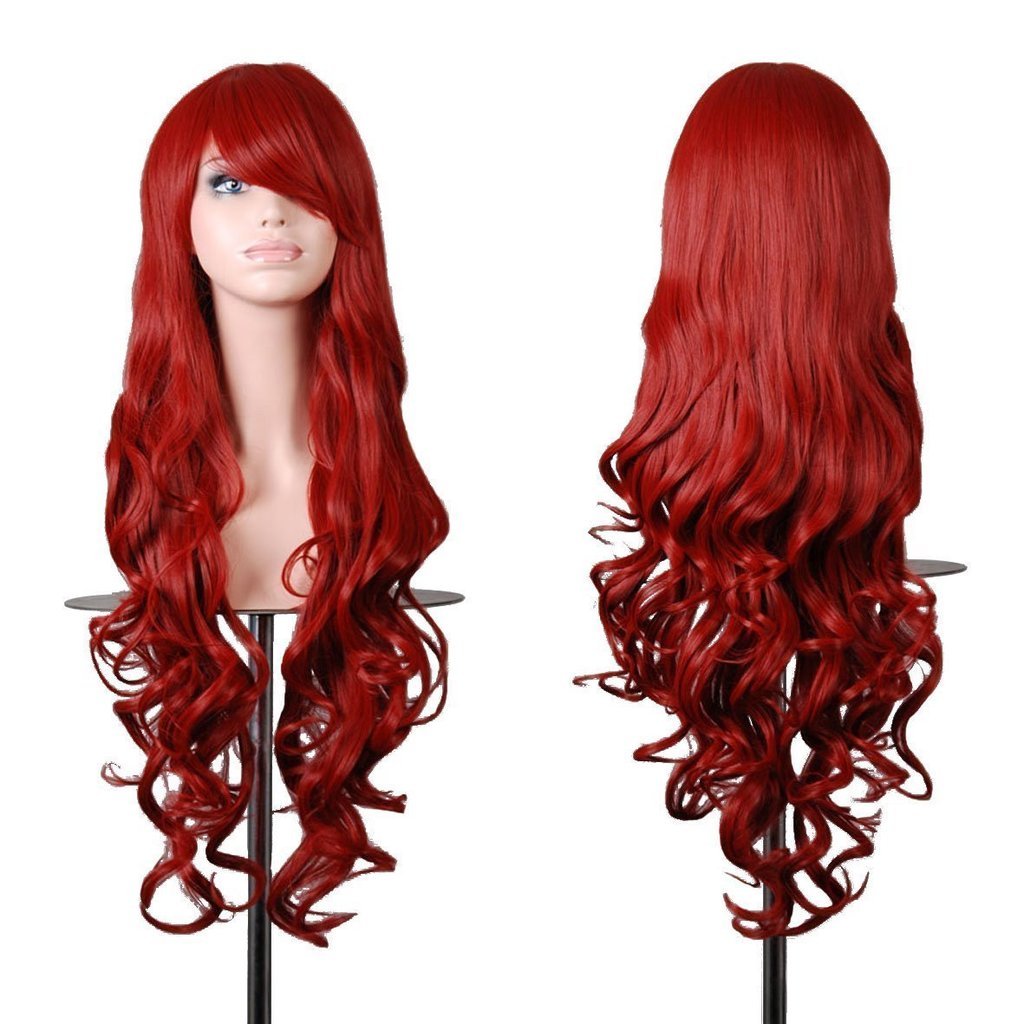 EmaxDesign Wigs 32" 80cm Women's Cosplay Wig Long Full Spiral Curly Wavy Heat Resistant Fashion Glamour Hair Wig Hairpiece with Free Wig Cap And Comb (80CM Dark Red)