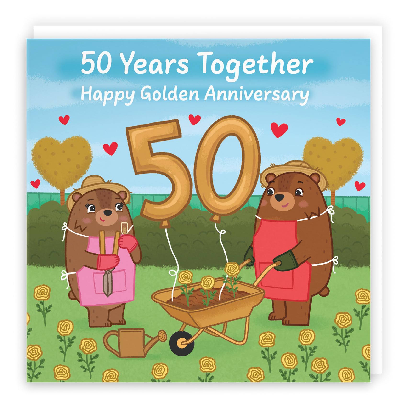 Hunts England - Cute 50th Anniversary Card - Golden Anniversary - Bears - 50 Years - For Him, Her, Couple, Men, Women - Love Story Collection