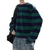 Zhiyouni Womens Stripe Shirt Oversized Casual Loose Long Sleeves Pullovers Couples Shirts Sweatshirt