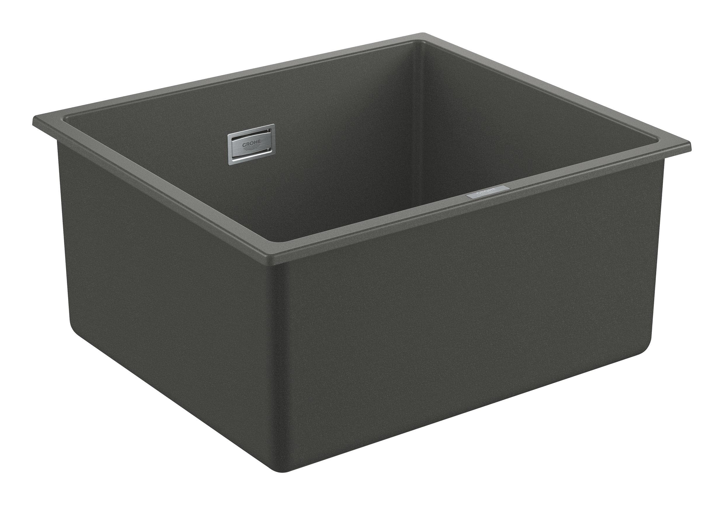 GROHE K700U - Quartz Composite Kitchen Sink Undermounted with Overflow (1 bowl 417x366x203mm, Included: Waste Kit, Basket Strainer Waste, Mounting Set), Dimensions 457 x 406 mm, Granite Gray, 31653AT0
