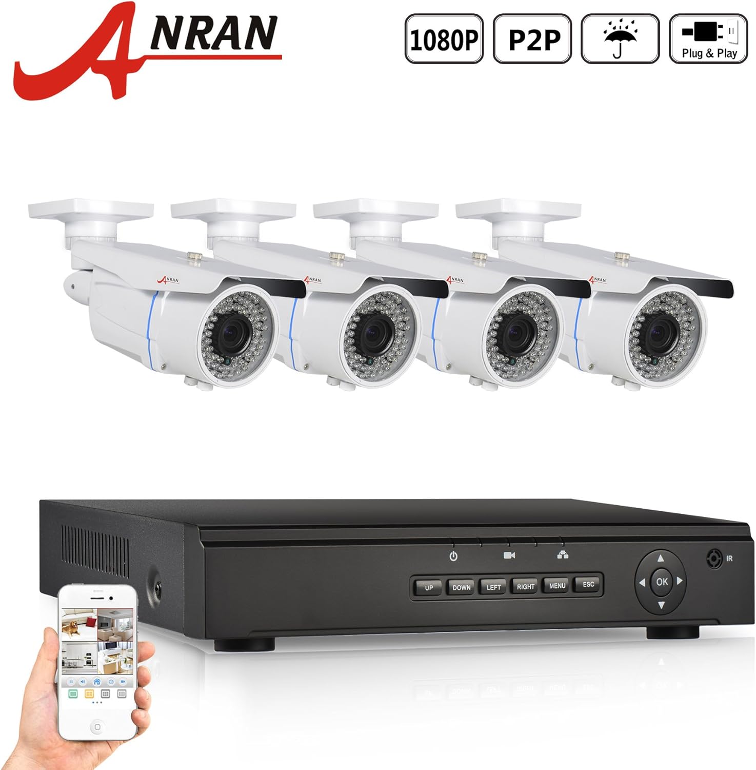 Amazon.com : ANRAN 4CH NVR Home Network Security Camera System with 4 x