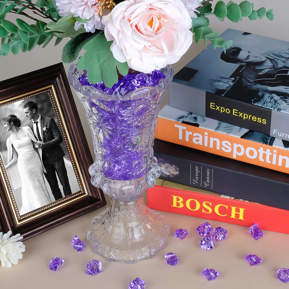 Acrylic Crushed Ice Rocks, Babenest 150 PCS Fake Crystals Plastic Ice Cubes Diamonds Gems for Vase Fillers, Home Decoration, Table Scatter, Event, Wedding, Arts & Crafts (Purple)