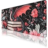 Dragon Desk Pad Mouse Pad Cartoon Flowers Fantasy Magical Books Mouse Pad Large Mousepad Extended Laptop Keyboard Mat Gaming Desk Pad Mouse Mat 31.5"x11.8"