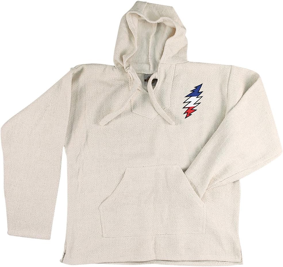 Ramatex International Grateful Dead Baja Hoodie Jerga Drug Rug Hooded Pullover - Steal Your Face and Dancing Bear Graphics (X-Large)