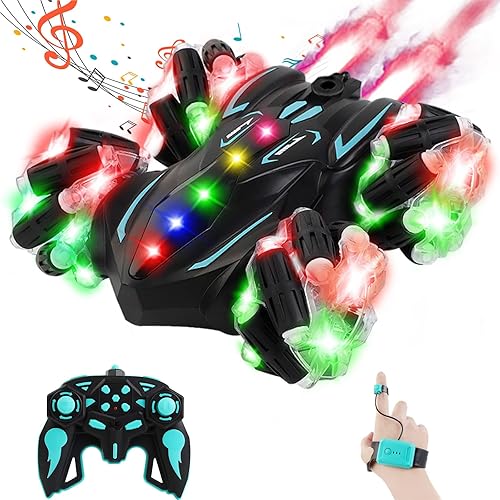 Zokugar Upgraded Gesture Sensing RC Stunt Car,360° Spins Double-Sided Hand Controlled RC car Spray Watch Remote Control Car with Lights Music Birthday Gifts Toys for Boys Age6-8 8-12
