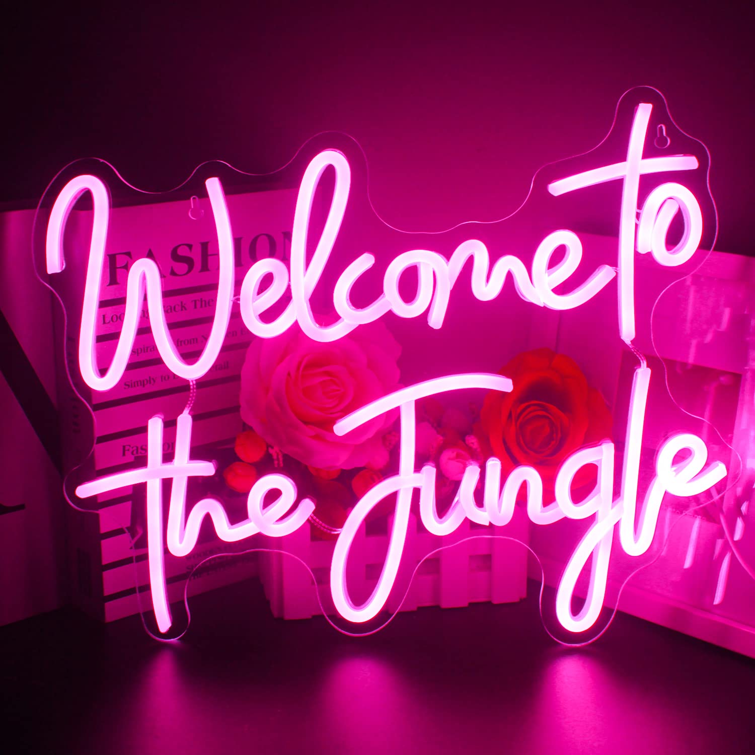 Looklight Welcome to The Jungle Neon Sign Pink LED Neon Light Signs for Wall Decor USB Powered Jungle Neon Lights for Bedroom Home Bar Garden Wedding Engagement Party Room Decor Wall Sign