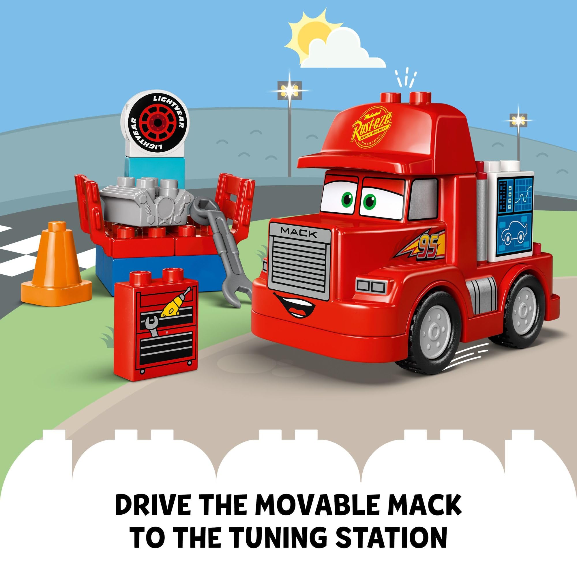 LEGO Disney Pixar Mack at The Race Cars Toys - Pixar Cars Birthday Gift for Toddlers, Preschool, Boys & Girls, Ages 2+ - Educational Building Toys Set - 10417
