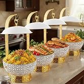 Chafing Dishes for Buffet,8Qt Luxury Chafing Dish with Hanging lid,Elegant Hollow-Out,Food warmers for parties buffet for Catering &amp; Events,White